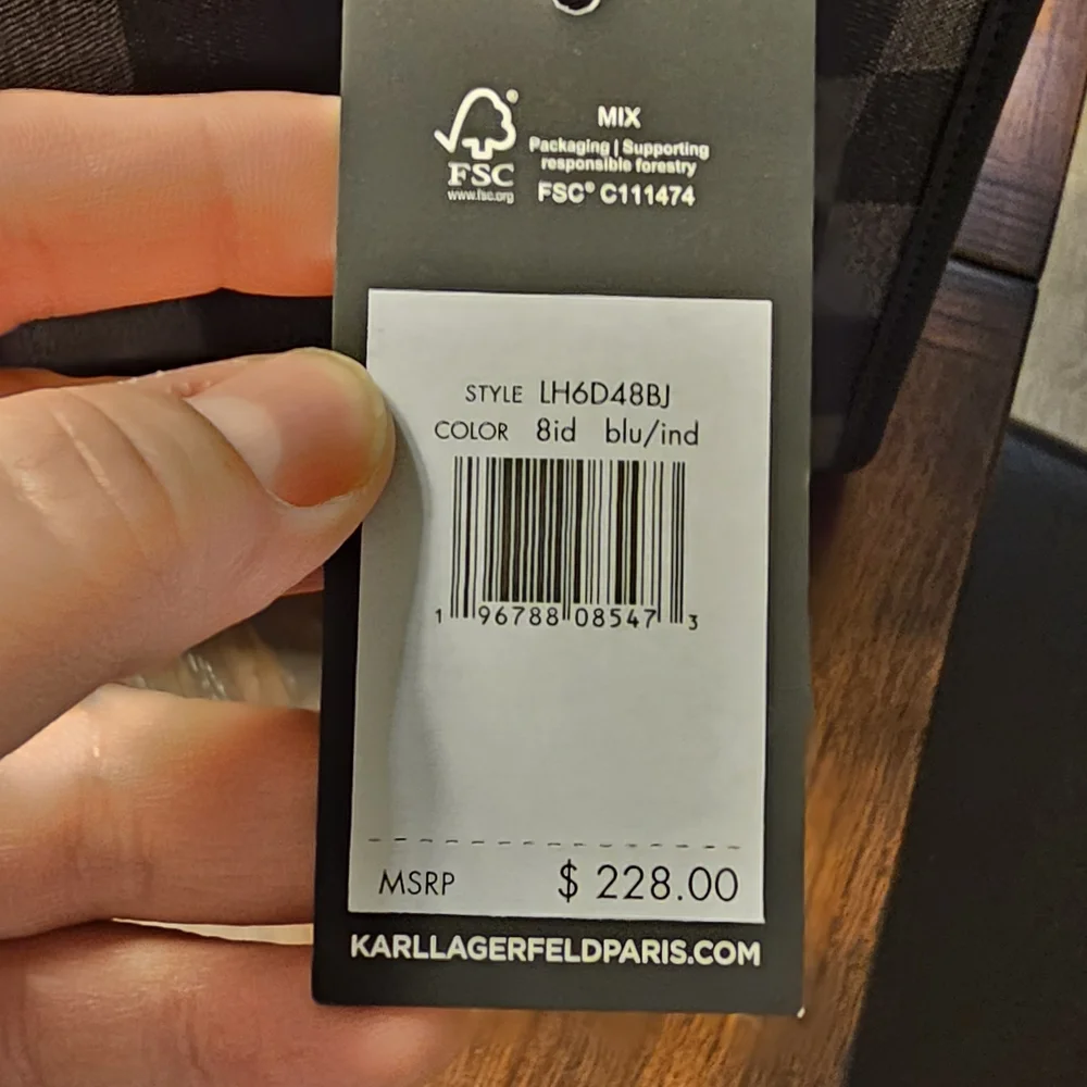 Karl Lagerfeld Navy Blue and Gray Checkered 2-Way Tote - NWT - Picture 3 of 5